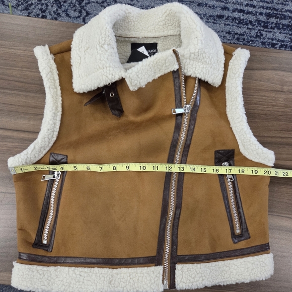 Mark Edwards Studio Brown and Cream Shearling Lined Aviator Vest Size S - Picture 5 of 10